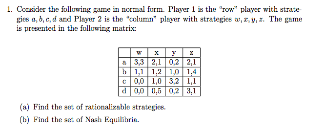 Solved 1. Consider the following game in normal form. Player | Chegg.com