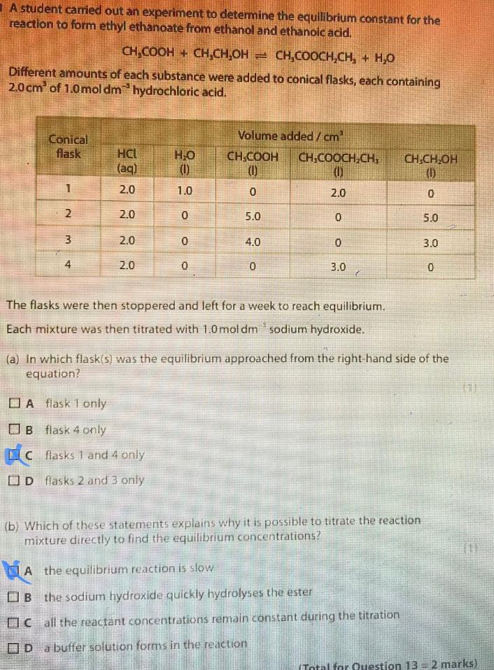 Solved A student carried out an experiment to determine the | Chegg.com