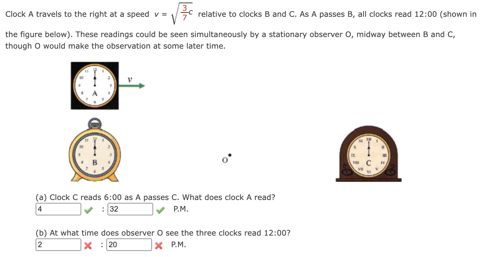 Solved Clock A travels to the right at a speed v = val -C | Chegg.com