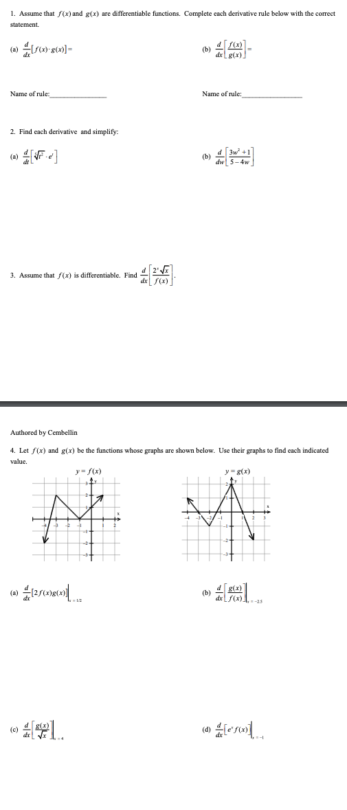 Solved 1. Assume that f(x) and g(x) are differentiable | Chegg.com