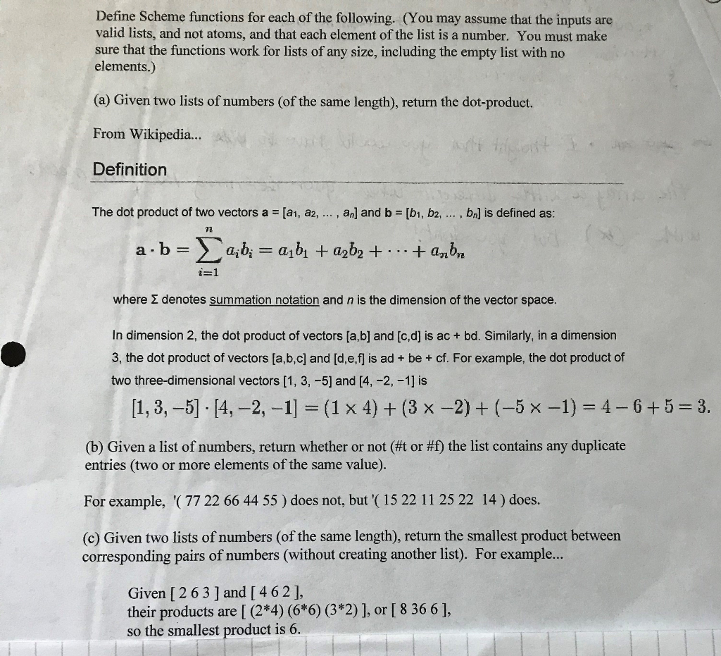Define Scheme functions for each of the following. | Chegg.com