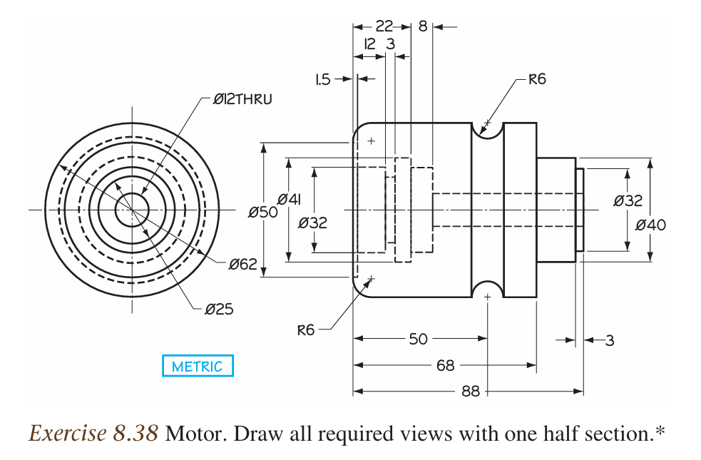 Solved Exercise 8.38 ﻿Motor. Draw all required views with | Chegg.com