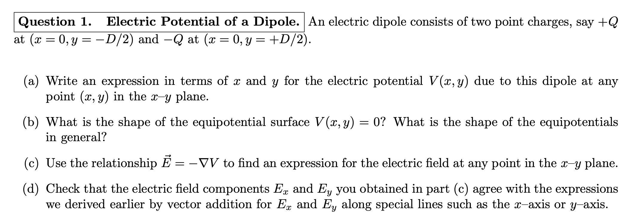 Solved Question 1. Electric Potential of a Dipole. An | Chegg.com