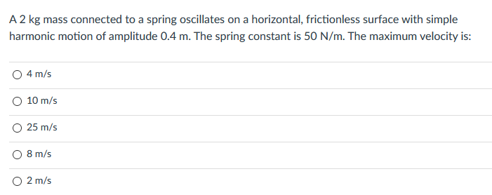Solved A 2 kg mass connected to a spring oscillates on a | Chegg.com