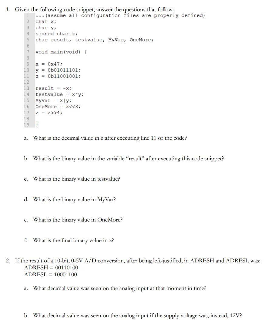 1. Given the following code snippet, answer the | Chegg.com