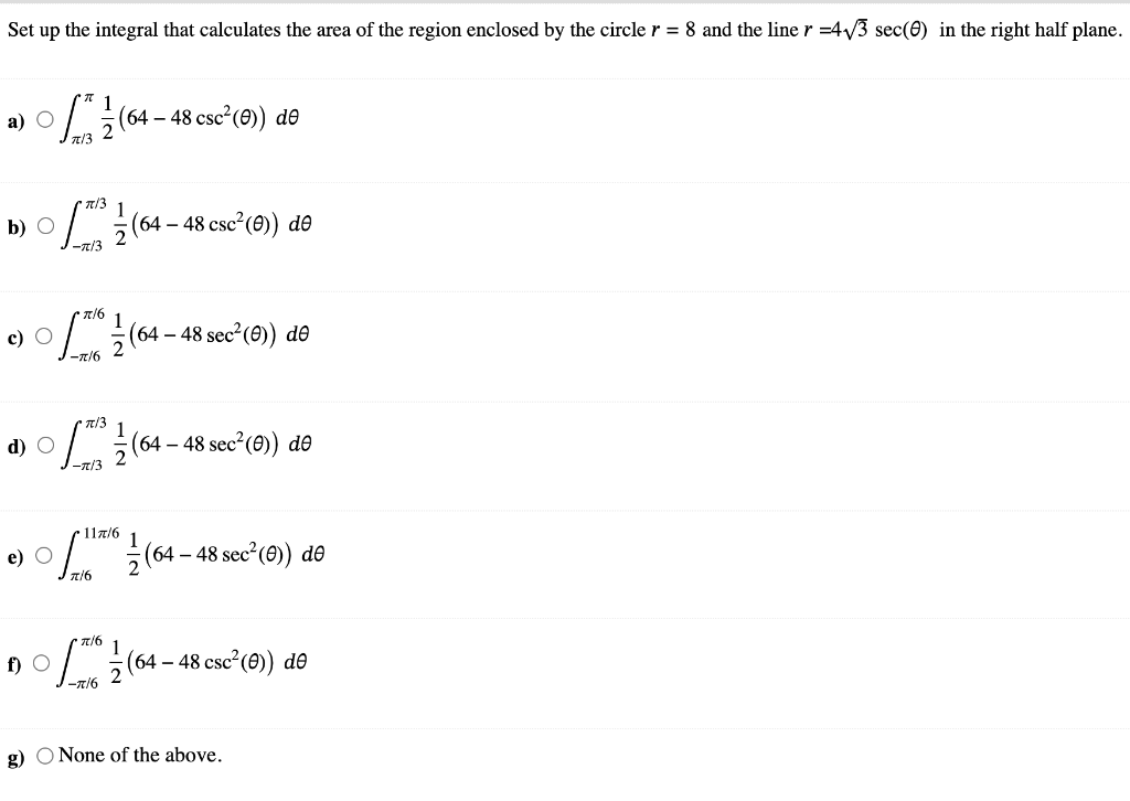 Solved Set up the integral that calculates the area of the | Chegg.com