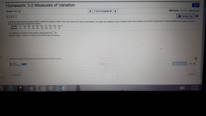 Solved Homework: 3-2 Measures of Variation Se Score: 0 of 11 | Chegg.com