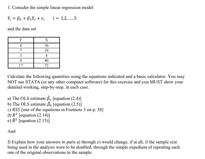 Solved 1. Consider The Simple Linear Regression Model | Chegg.com