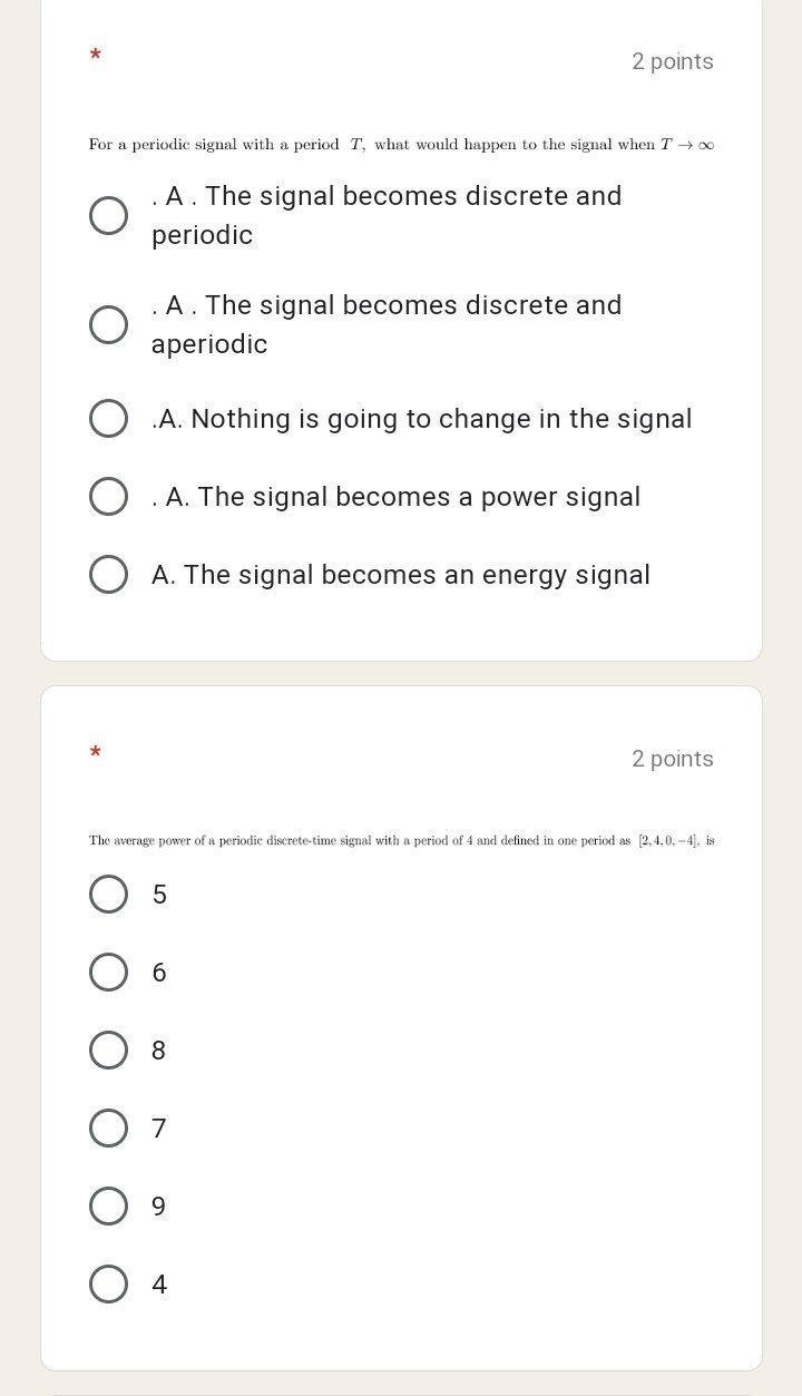 Solved 2 points For a periodic signal with a period T, what | Chegg.com