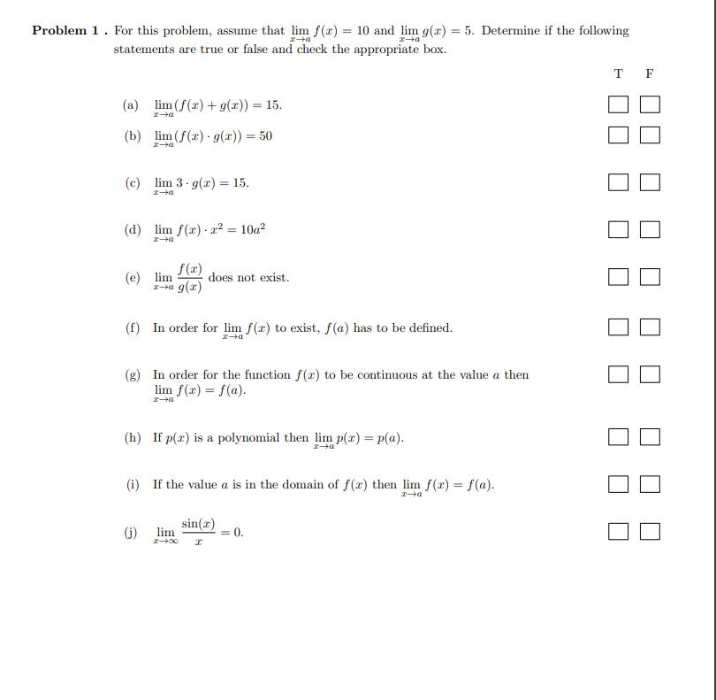 Solved 1- Problem 1. For this problem, assume that lim f(x) | Chegg.com