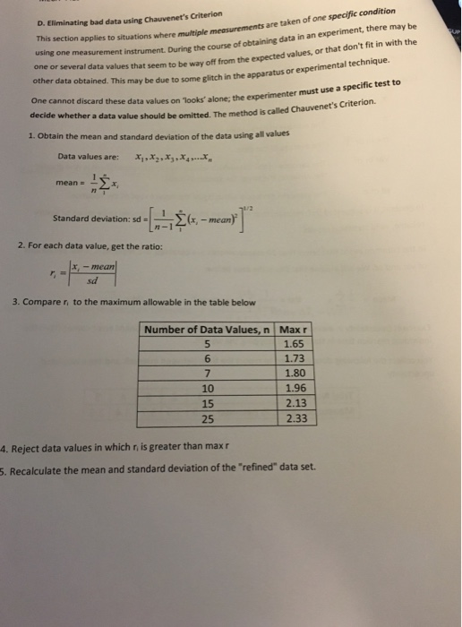 Solved D. Eliminating bad data using Chauvenet's Criterion | Chegg.com