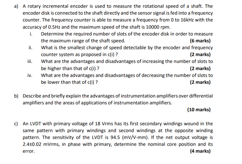 a) A rotary incremental encoder is used to measure | Chegg.com