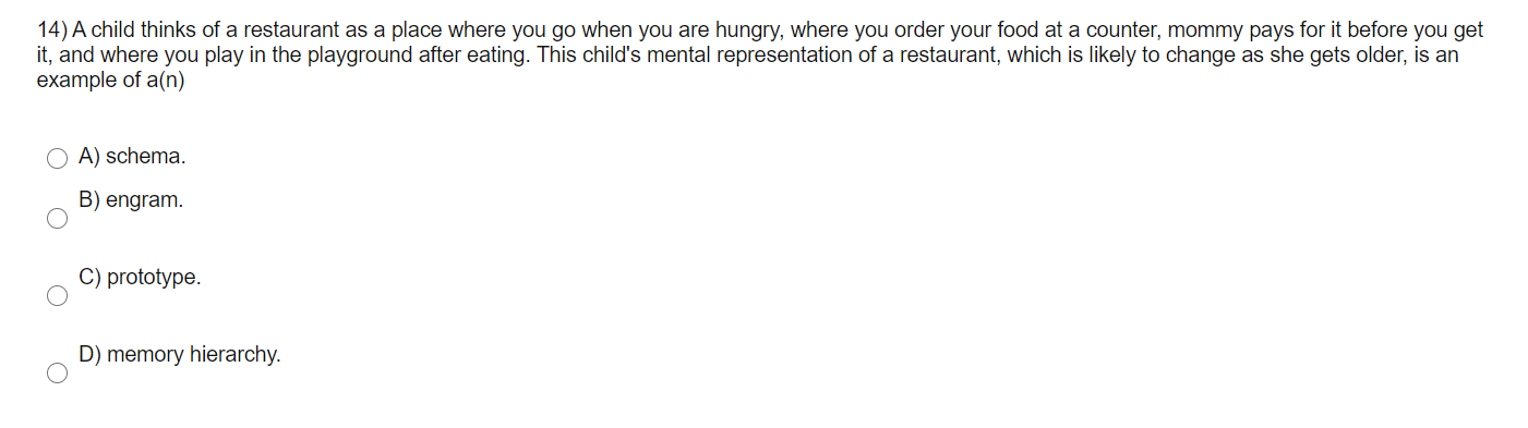 Solved 14) A child thinks of a restaurant as a place where | Chegg.com