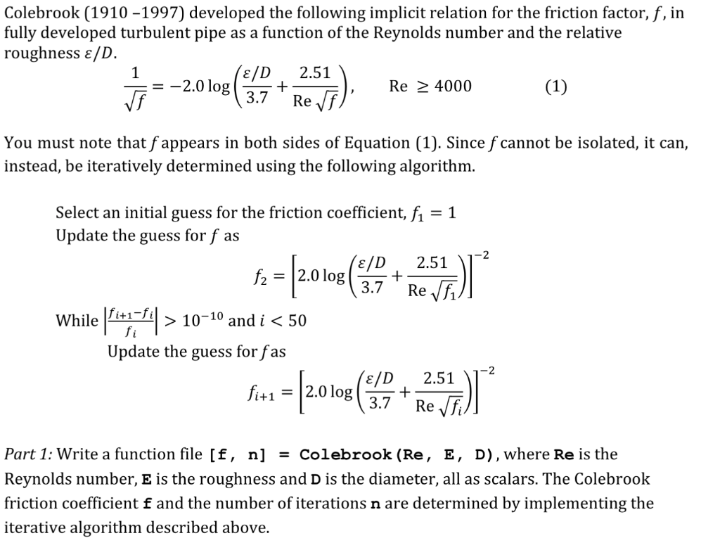 Colebrook (1910 -1997) developed the following | Chegg.com