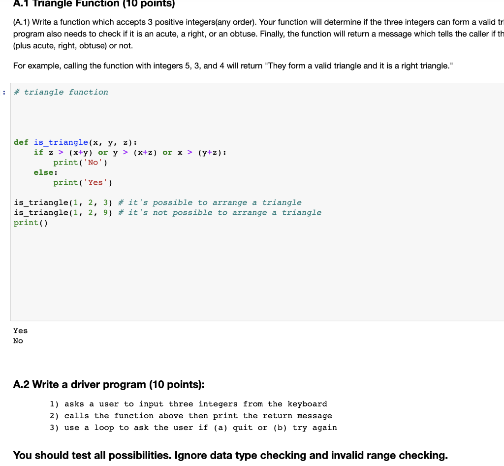 Solved A.1 Triangle Function (10 points) (A.1) Write a | Chegg.com