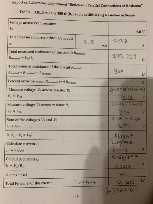 Solved Report on Laboratory Experiment "Series and Parallel