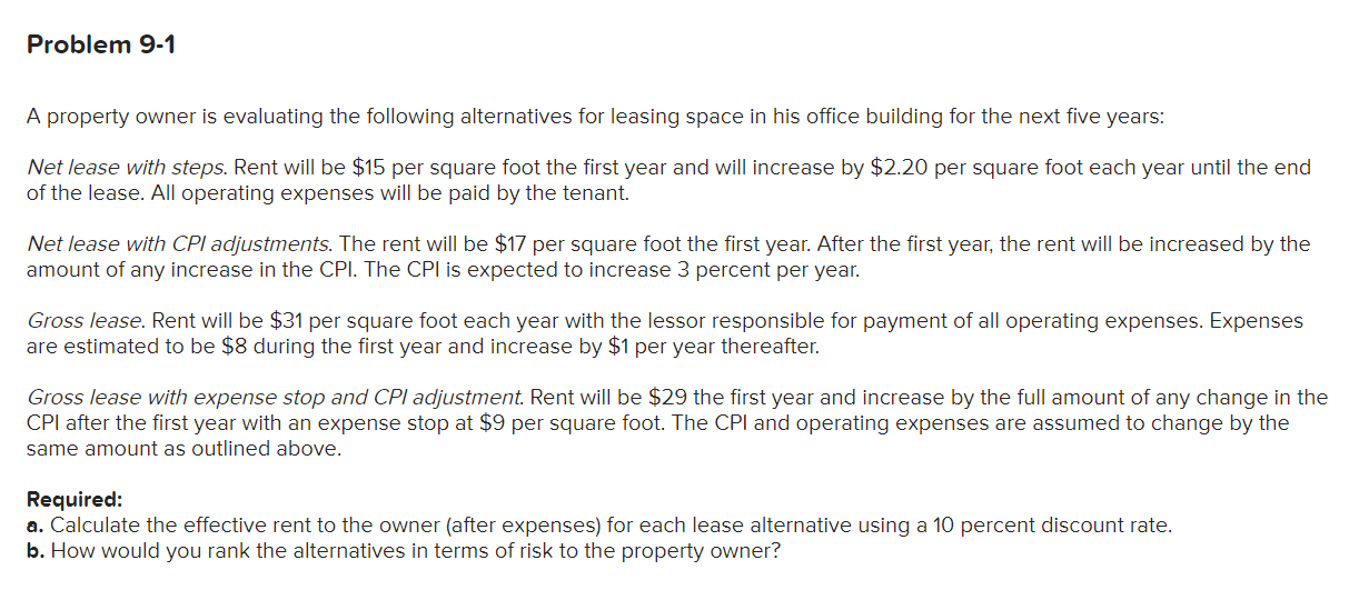 Solved A property owner is evaluating the following