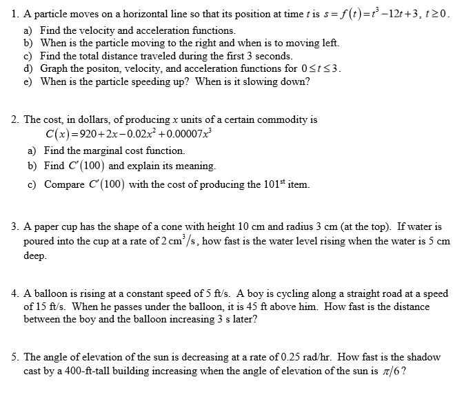 1 A Particle Moves On A Horizontal Line So That Its Chegg Com