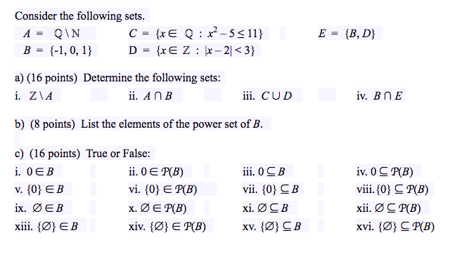 Solved Consider The Following Sets. A = ℕℚ \ ℕ C = {x ∈ℕℚ : | Chegg.com