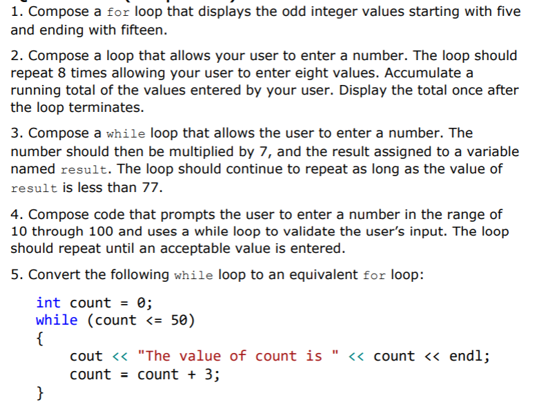 Solved 1. Compose a for loop that displays the odd integer | Chegg.com