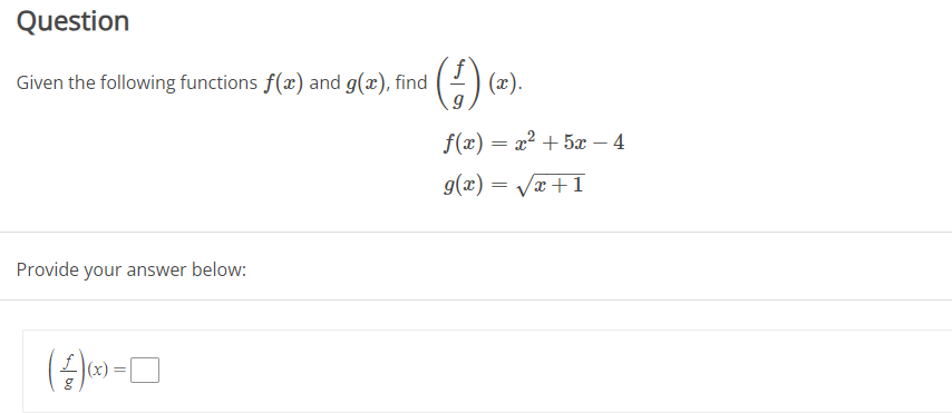 Solved Given the following functions f(x) and g(x), find | Chegg.com