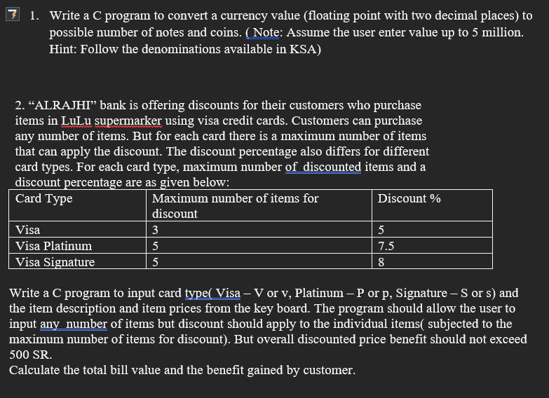 Solved Write a C program to convert a currency value | Chegg.com