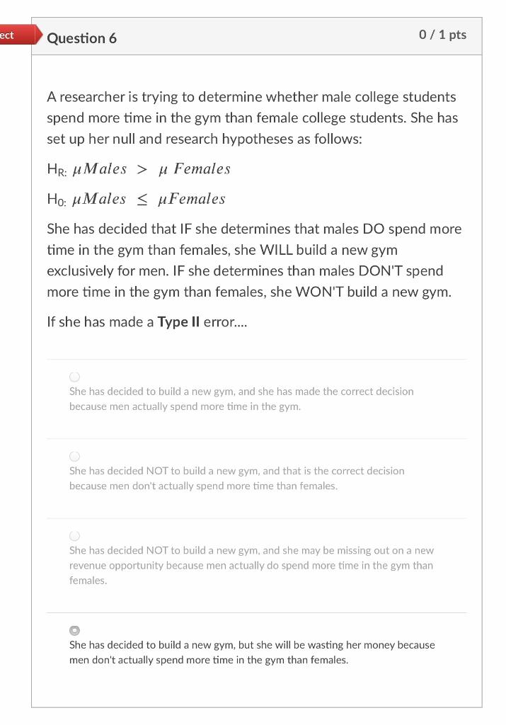 Solved ect Question 6 0/ 1 pts A researcher is trying to | Chegg.com
