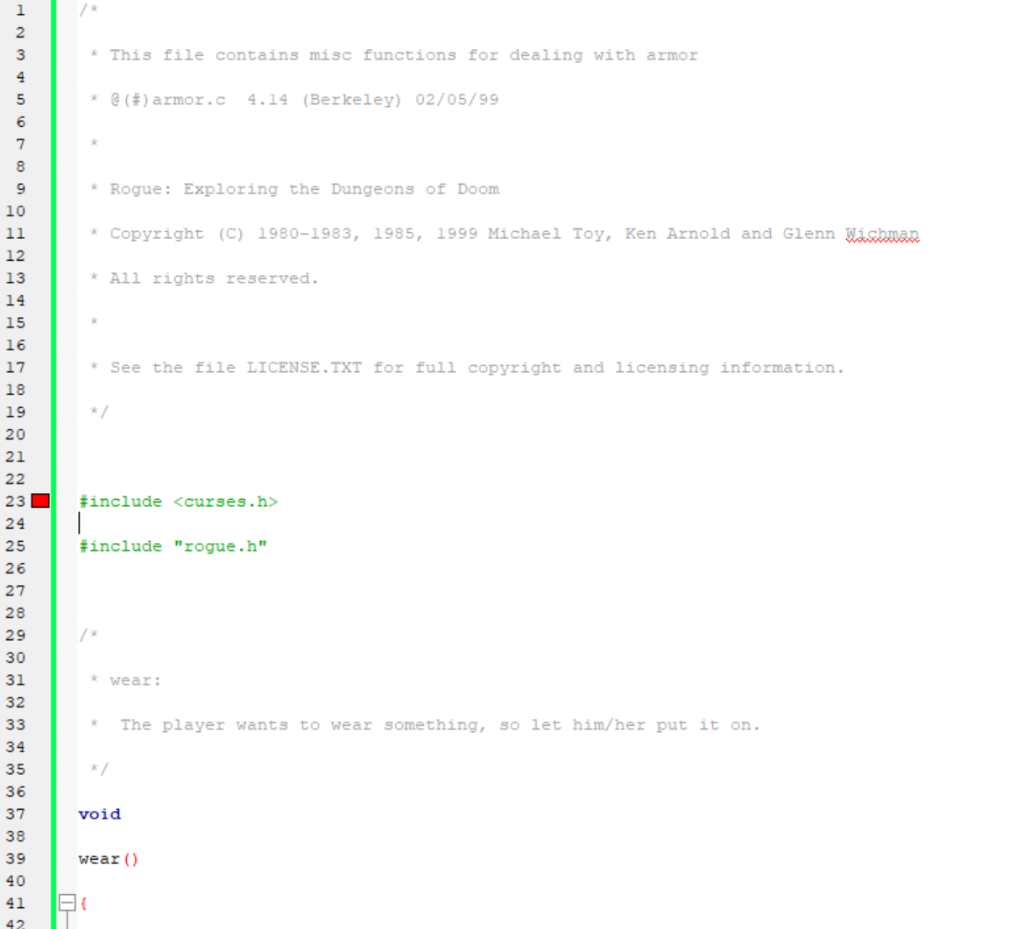 *This file contains misc functions for dealing with armor *@(#) armor.c 4.14 (Berkeley) 02/05/99 * Rogue: Exploring the Dunge
