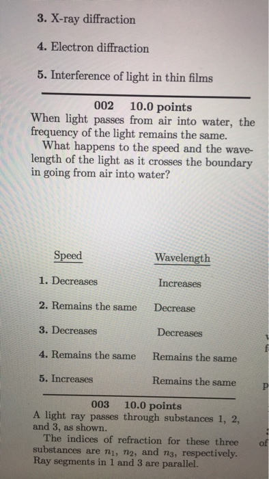 Solved When light passes from air into water, the frequency | Chegg.com
