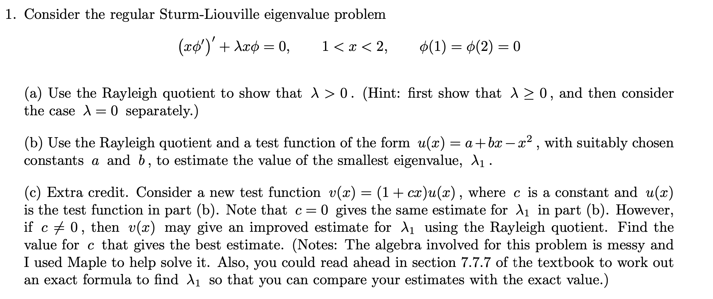 Solved 1. Consider the regular Sturm-Liouville eigenvalue | Chegg.com