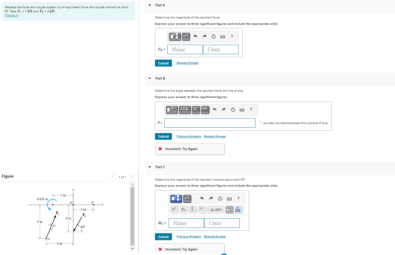 Solved Part A Replace the force and couple system by an | Chegg.com