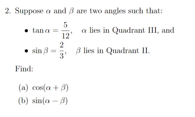 Solved Suppose α and β are two angles such that: - | Chegg.com