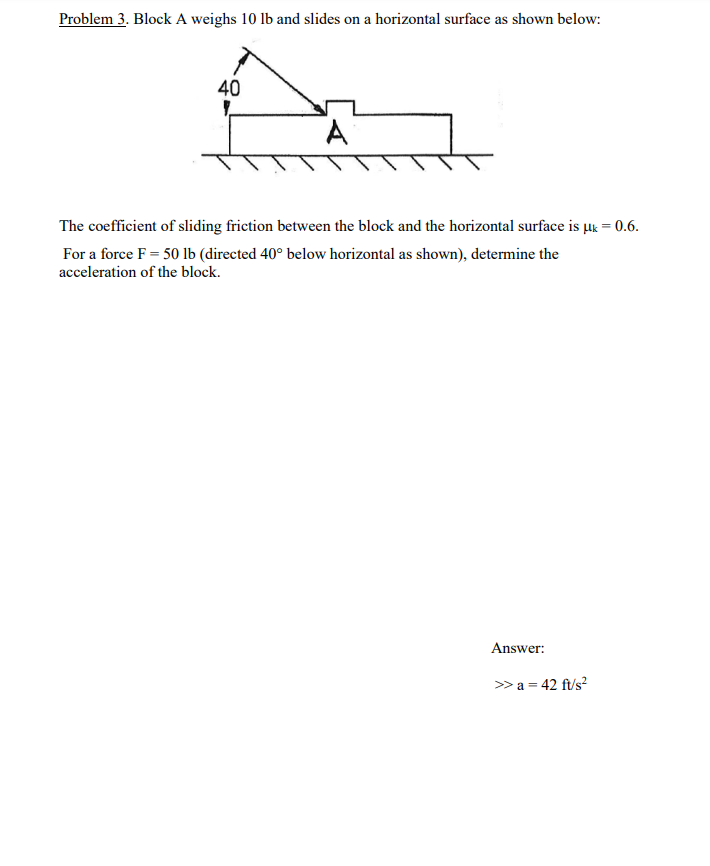 Solved Problem 3. Block A Weighs 10 Lb And Slides On A | Chegg.com