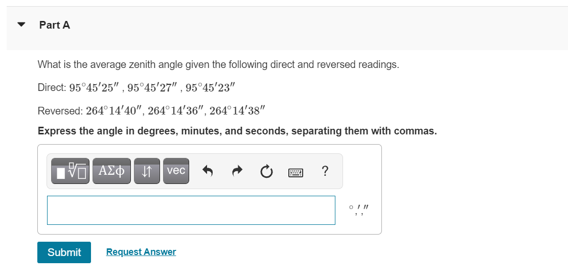 Solved Part A What is the average zenith angle given the | Chegg.com