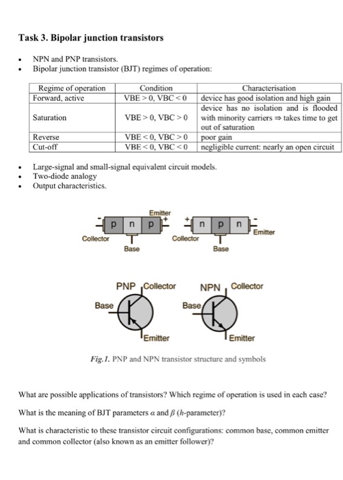 Solved Task 3. Bipolar junction transistors NPN and PNP