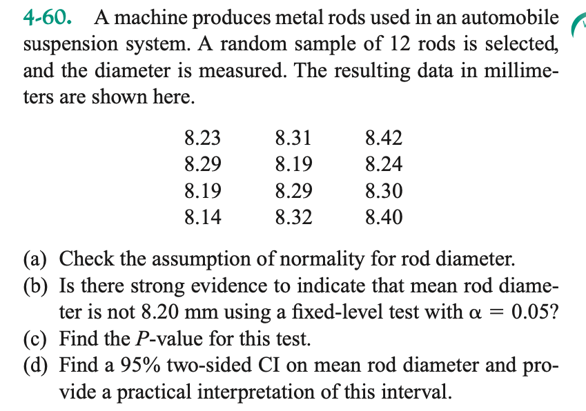 Solved 460. A machine produces metal rods used in an
