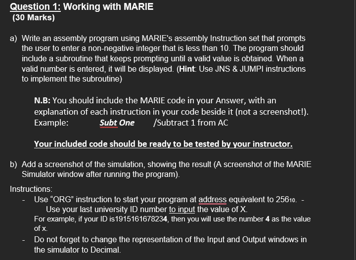 Solved Question 1: Working with MARIE | Chegg.com