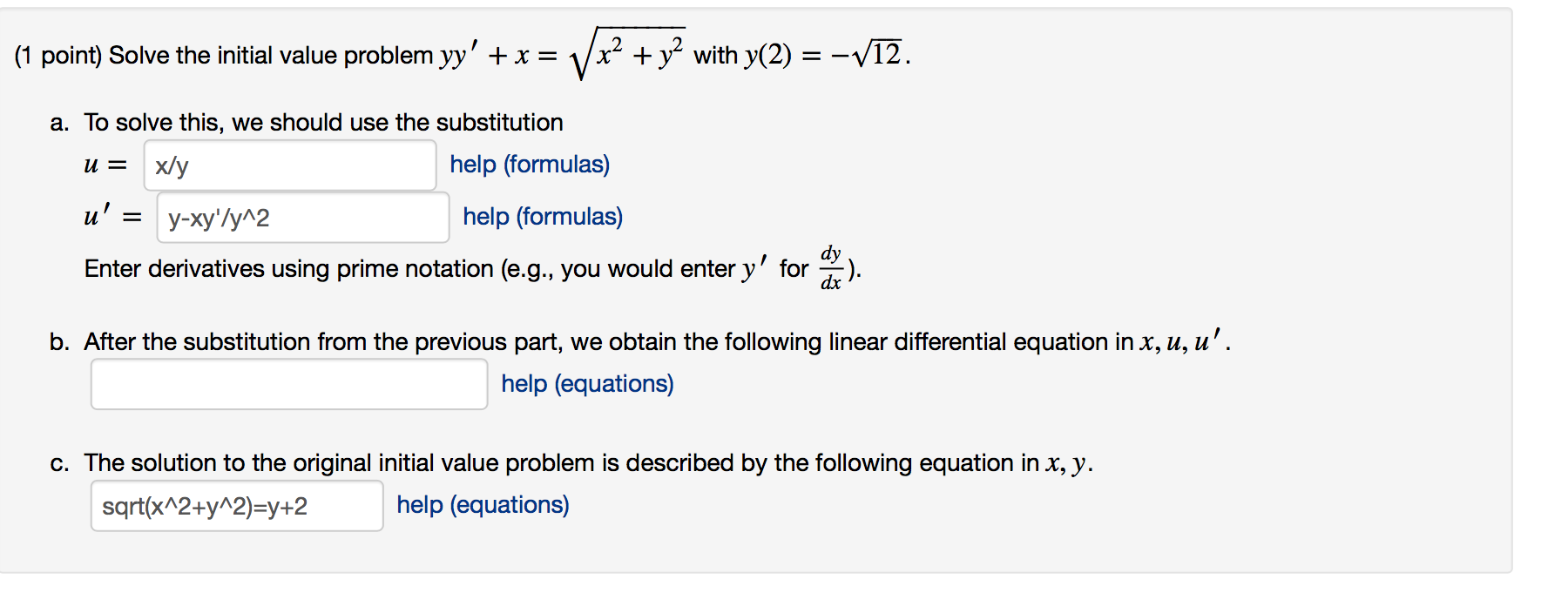 Solved 1 Point Solve The Initial Value Problem Yy X Chegg Com