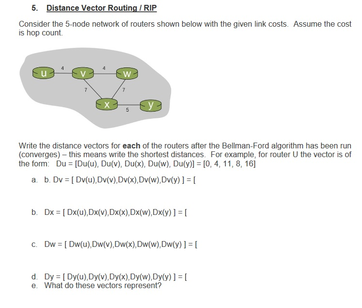 Solved 5. Distance Vector Routing /RIP Consider the 5node