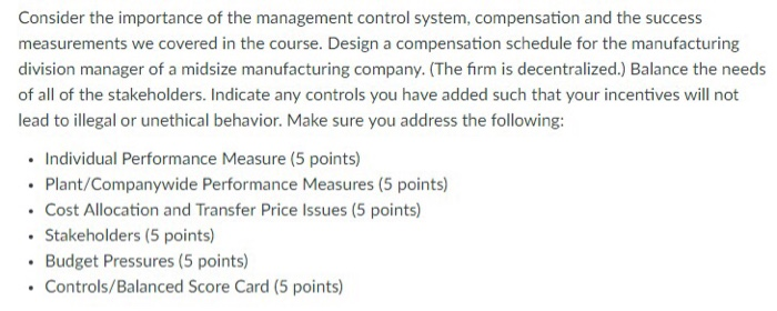 Consider The Importance Of The Management Control Chegg