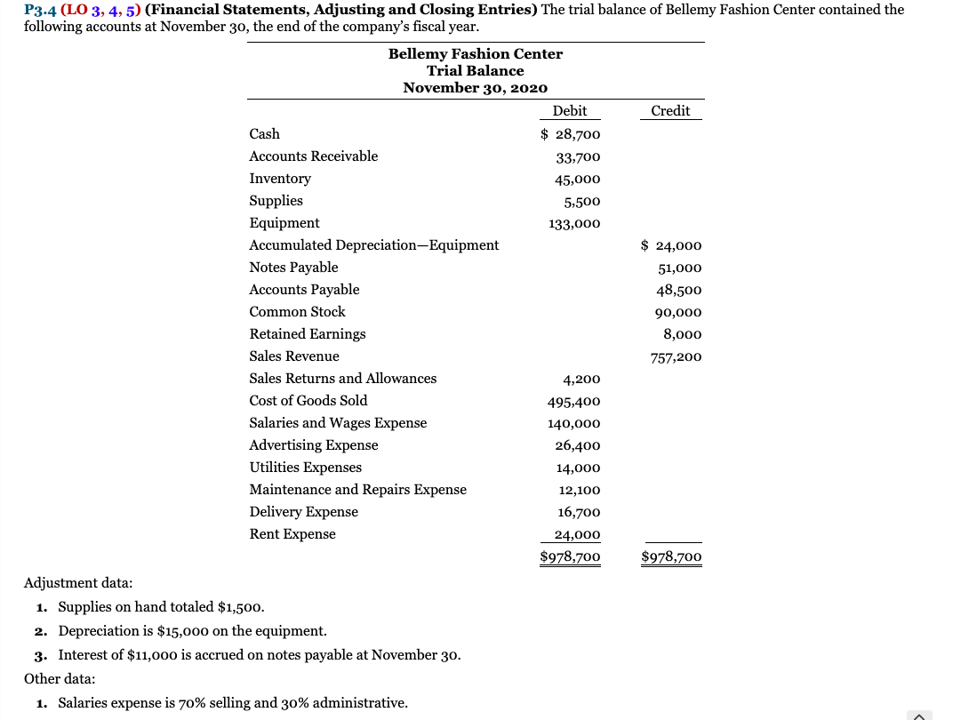 Solved P3.4 (LO 3, 4, 5) (Financial Statements, Adjusting | Chegg.com