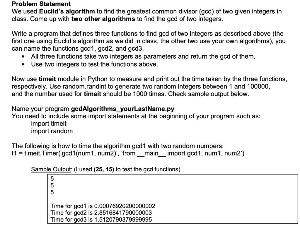 Solved Problem Statement We used Euclid's algorithm to find | Chegg.com