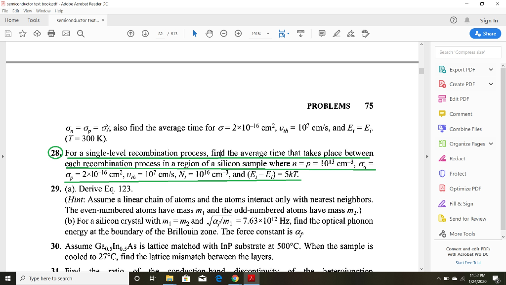 Solved 0 X Semiconductor Text Book Pdf Adobe Acrobat Chegg Com