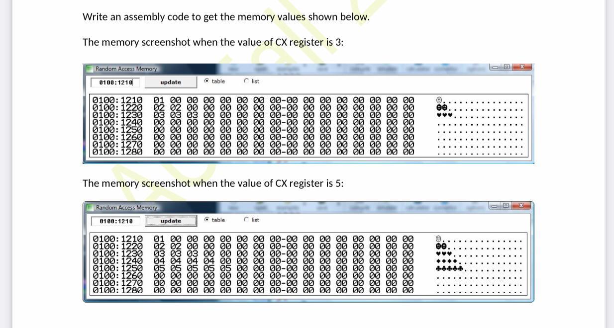Write an assembly code to get the memory values shown | Chegg.com