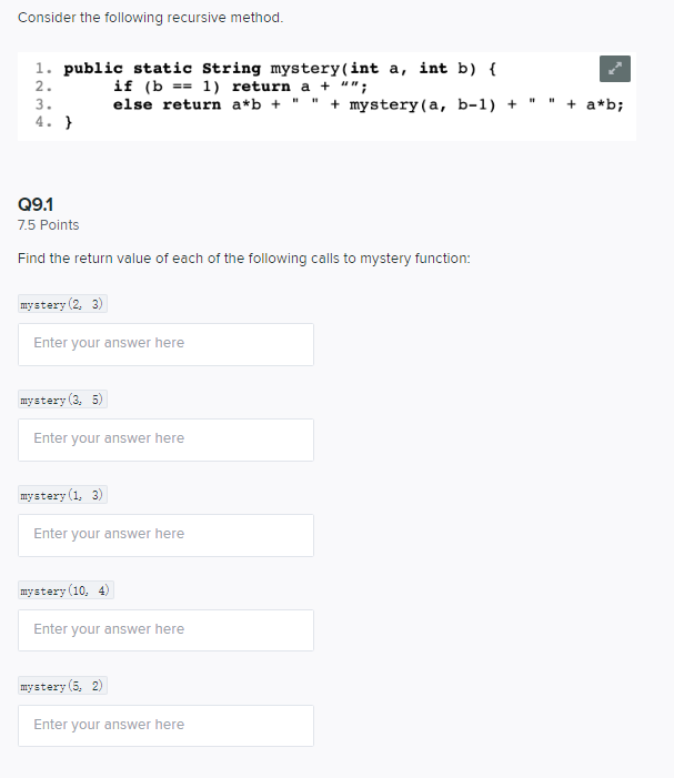 Solved Consider the following recursive method. 1. public | Chegg.com
