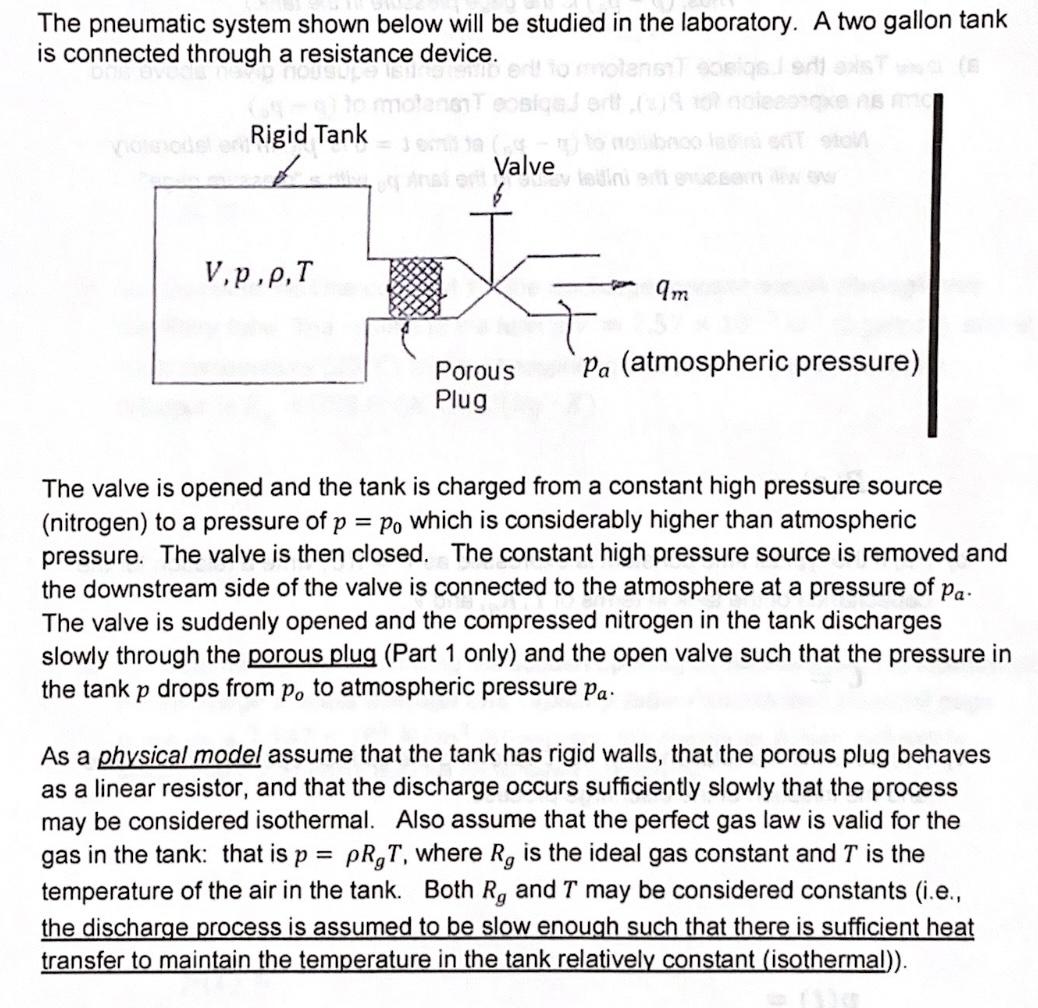 Solved The Pneumatic System Shown Below Will Be Studied In | Chegg.com