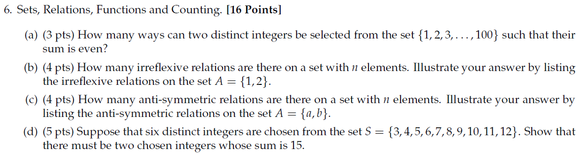 Solved 6. Sets, Relations, Functions and Counting. [16 | Chegg.com