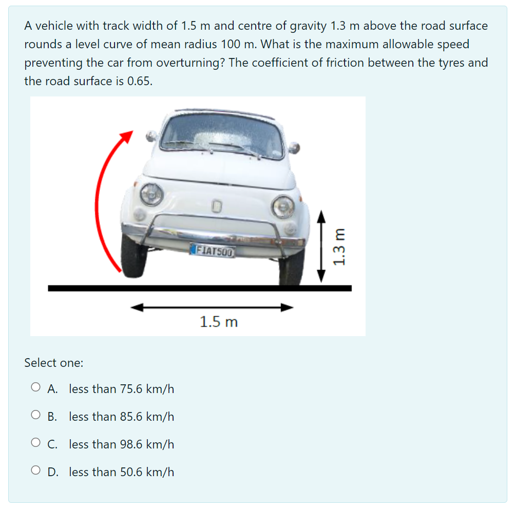 A vehicle with track width of 1.5m ﻿and centre of | Chegg.com