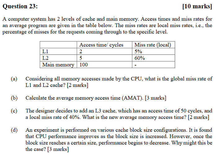 Question 23: [10 Marks] A Computer System Has 2 | Chegg.com