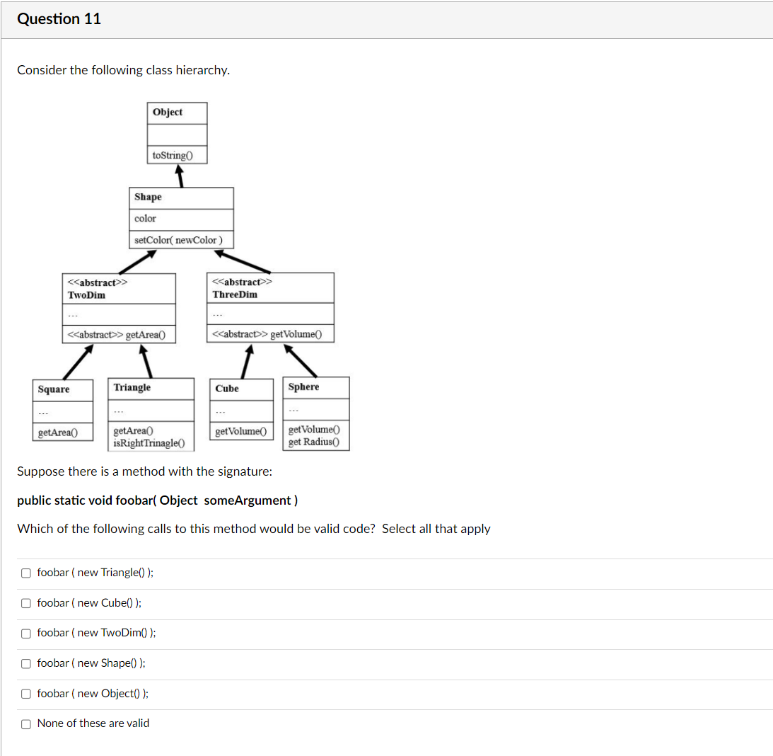 Solved Consider the following class hierarchy. Suppose there | Chegg.com